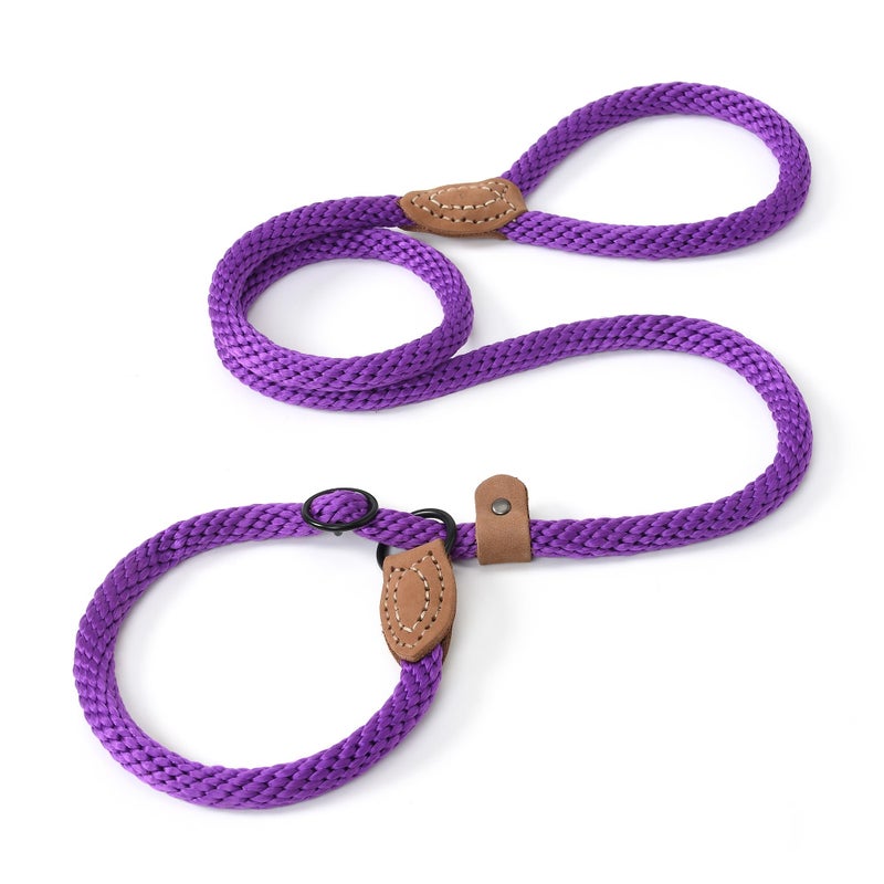 Mile High Life Slip Leads for Dogs | Heavy Duty Dog Training Leash | 5 Feet No Pull Slip Leashes w Leather Tip | Purple Rope Lead for Dogs Outside - Image 1